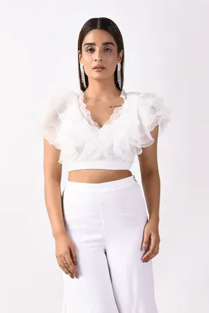 White Playful Ruffles Crop Top