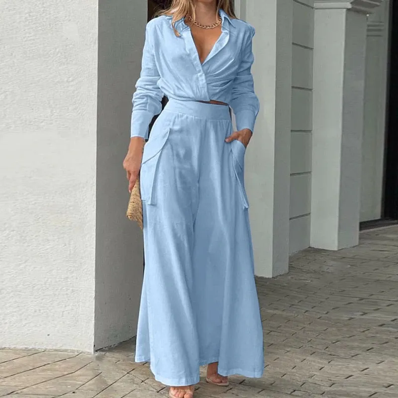 Women 2022 Fall New Simple Fashion Solid Color Loose Pocket Long Sleeve Suit