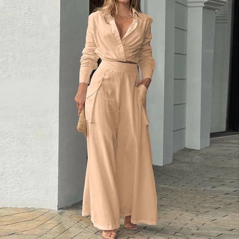 Women 2022 Fall New Simple Fashion Solid Color Loose Pocket Long Sleeve Suit