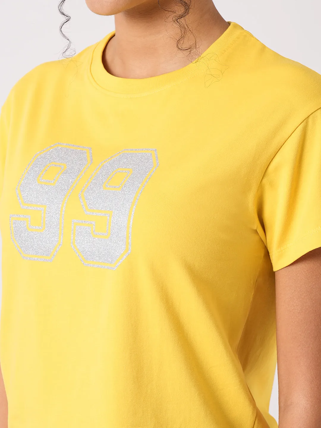 Women Slim Fit Golden Sunset Crop T-Shirt Chest Print