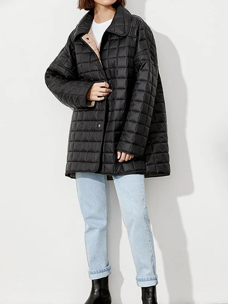 Women's Autumn Winter Loose Padded Jacket Casual Lapel Belted Mid-Length Straight Jackets Female 2022 Office Ladies Warm Coat