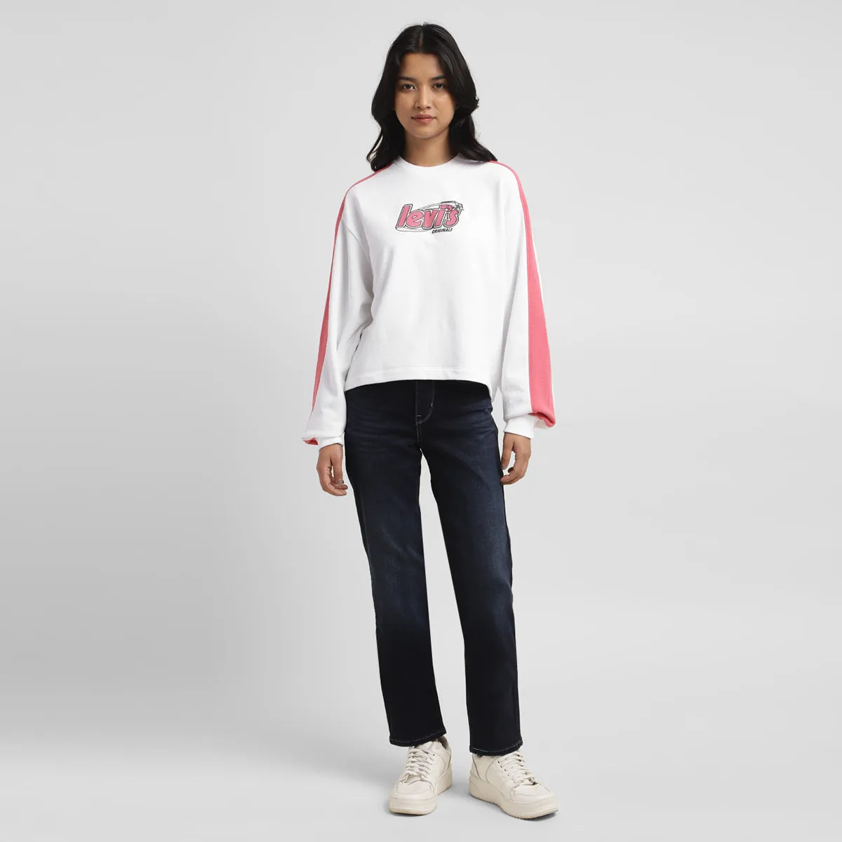 Women's Brand Logo White Crew Neck Sweatshirt