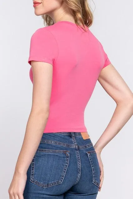 Women's  Casual Short Sleeve Crop Tops Crew Neck T-Shirt