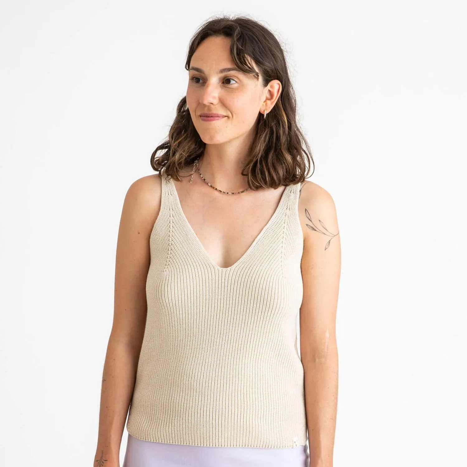 Womens Cotton Knit Top - Oyster