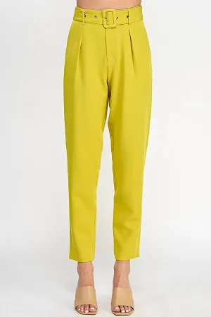 Yellow High Waist Pants With Belt Detail