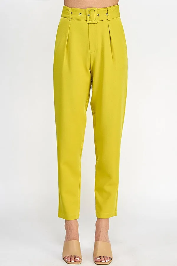 Yellow High Waist Pants With Belt Detail